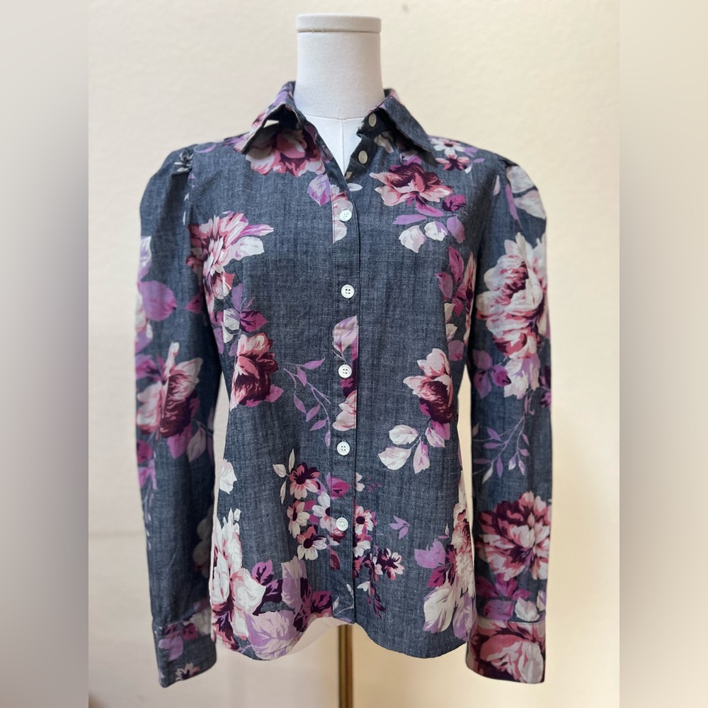 JILL JILL STUART Floral Chambray Blouse in Purple and Pink